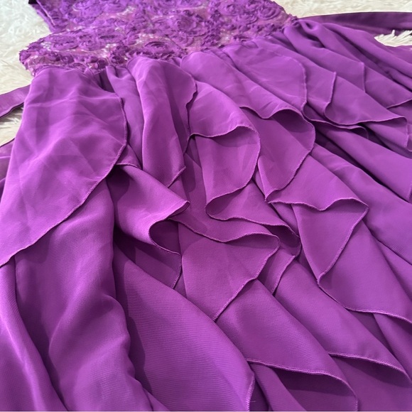 Charming Mia Juliana Girls Purple Ruffle Party Dress w/ Lace & Bow – Size 16 - Picture 12 of 15